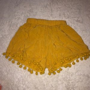 Yellow Fabric Pom Pom Shorts